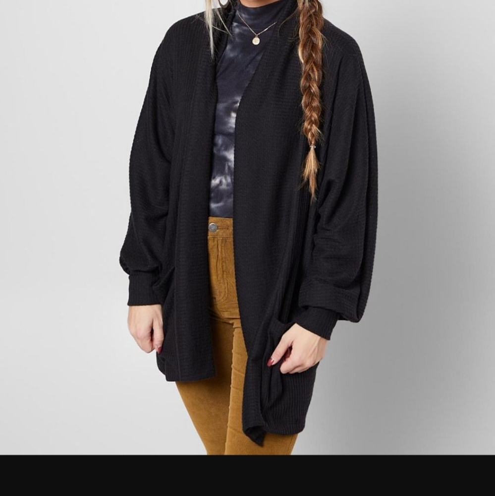 Black Daytrip waffle knit cardigan sweater